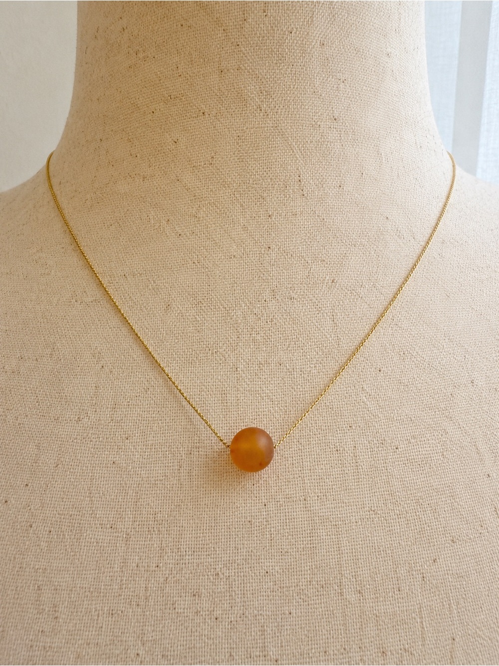 NahMu Gold Tone Orange Bead Pendant Necklace Adjustable